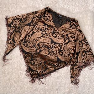 Maggie Barnes Vintage 1990s Flocked Velvet Fringed Poncho Top